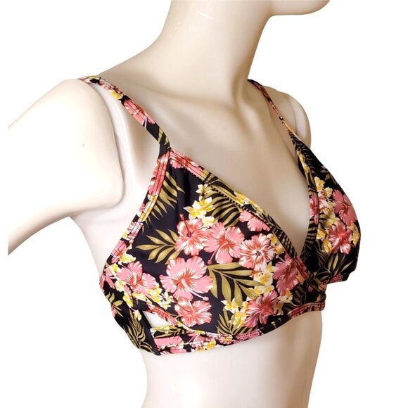 Cabana Del Sol Lg Bikini Top X Marks the Spot Wrap Hibiscus Tropical Swimwear - Picture 9 of 11